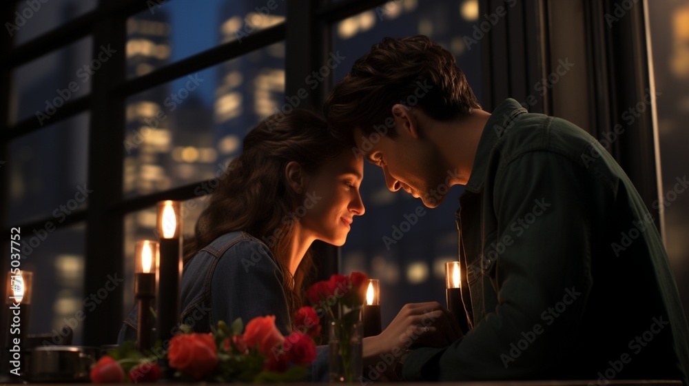Romantic Ambiance: A Cozy Corner Table in a Bustling Restaurant with a Couple - AI-Generative Romantic Ambiance: A Cozy Corner Table in a Bustling Restaurant with a Couple - AI-Generative