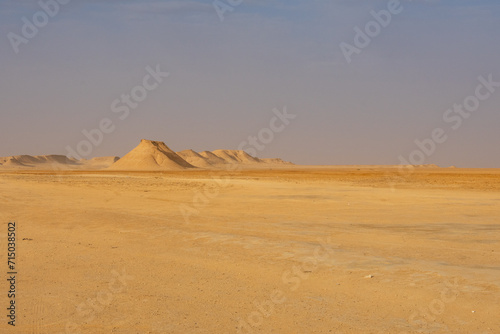 Beautiful landscape in Middle of Sahara Desert in Tunisia, North Africa. Sand dunes and rock formations