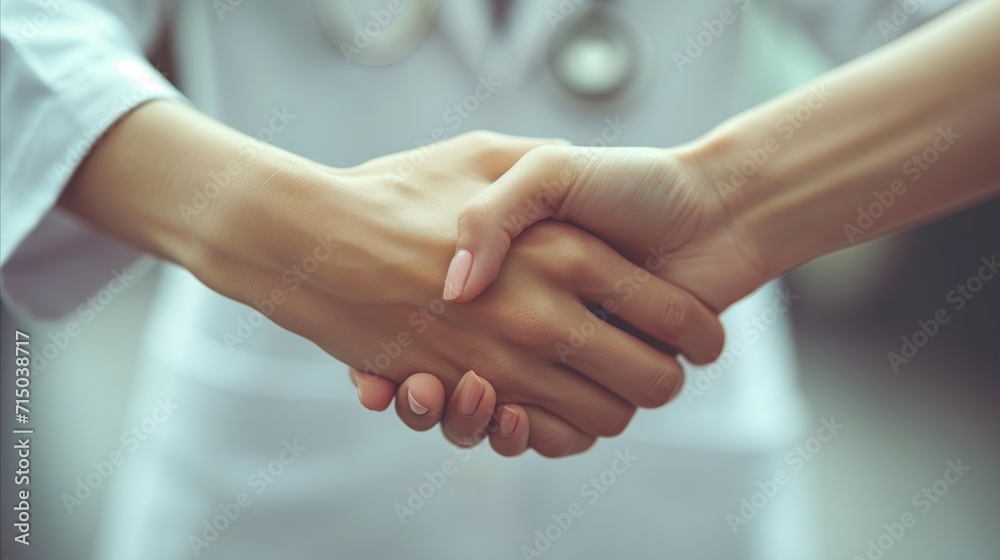 Close-up handshake between doctor and patient showing trust and support Close-up handshake between doctor and patient showing trust and support
