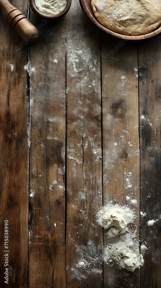 Baking Dough Preparation with Flour on a Wooden Table Baking Dough Preparation with Flour on a Wooden Table