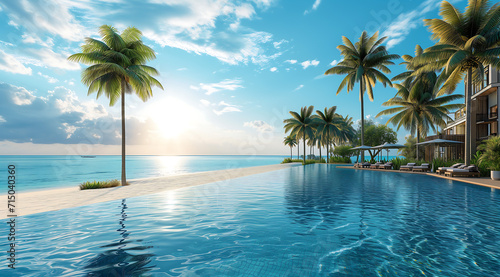 3D rendering image Luxury beach sea view hotel and resort