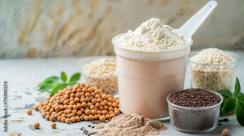 Organic plant-based protein from soy, brown rice and grains for vegetarians.
