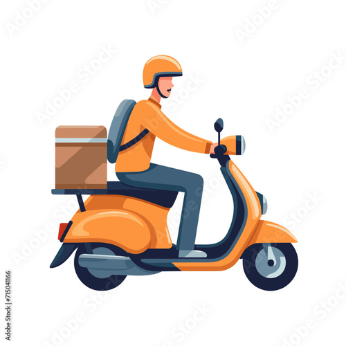 delivery courier character riding scooter orange cartoon flat