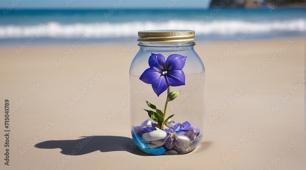 A Captivating Balloon Flower Jar Amidst Beach Serenity AI GENERATED