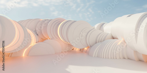 Group of White Circular Objects on White Floor 3d render illustration