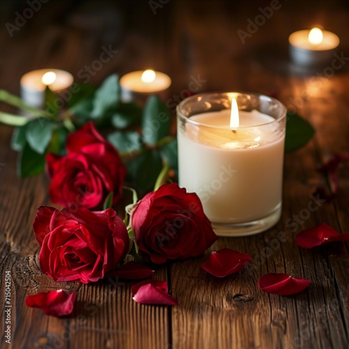 red rose and candle for Valentine s Day