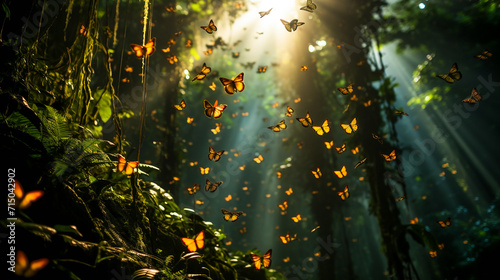 Monarch butterflies. Millions of butterflies create a living carpet on the forest