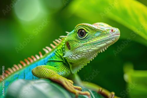 Green lizard. Beautiful animal in the nature habitat. Lizard from forest. Green Garden Lizard, Calotes calotes, detail eye portrait © Kateryna