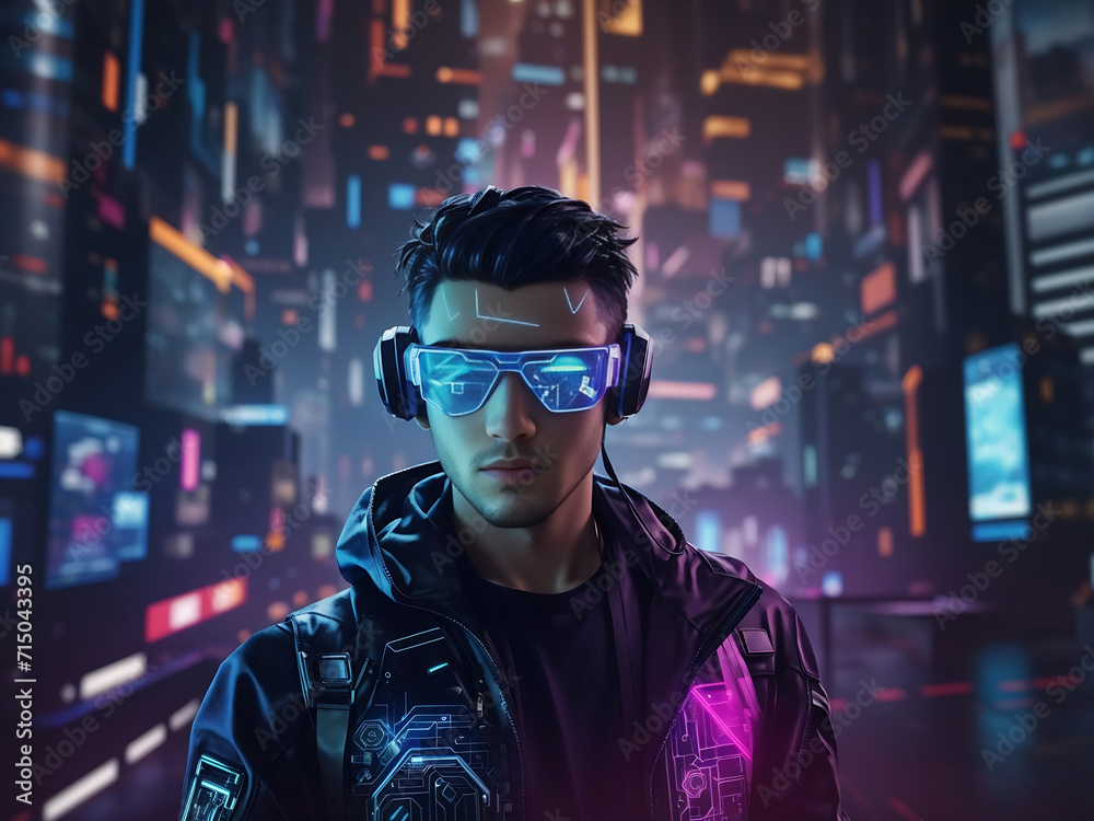 Depict a skilled cyberpunk hacker in a futuristic setting, surrounded by holographic interfaces, intricate code, and virtual reality elements designs. Depict a skilled cyberpunk hacker in a futuristic setting, surrounded by holographic interfaces, intricate code, and virtual reality elements designs.