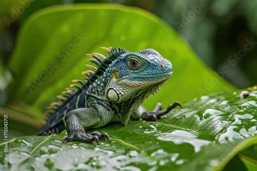 Fiji banded iguana on a leaf 
