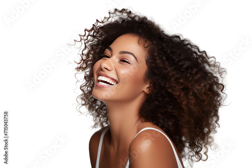 Studio portrait of a beautiful African American woman with clean healthy skin isolated on transparent png background. 
