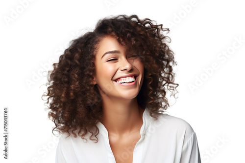 Studio portrait of a beautiful African American woman with clean healthy skin isolated on transparent png background.	