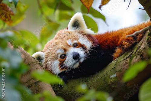 Red Panda, Firefox or Lesser Panda (Ailurus fulgens) resting in a tree photo