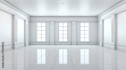 Empty Room With White Walls and Windows . Copy Space.
