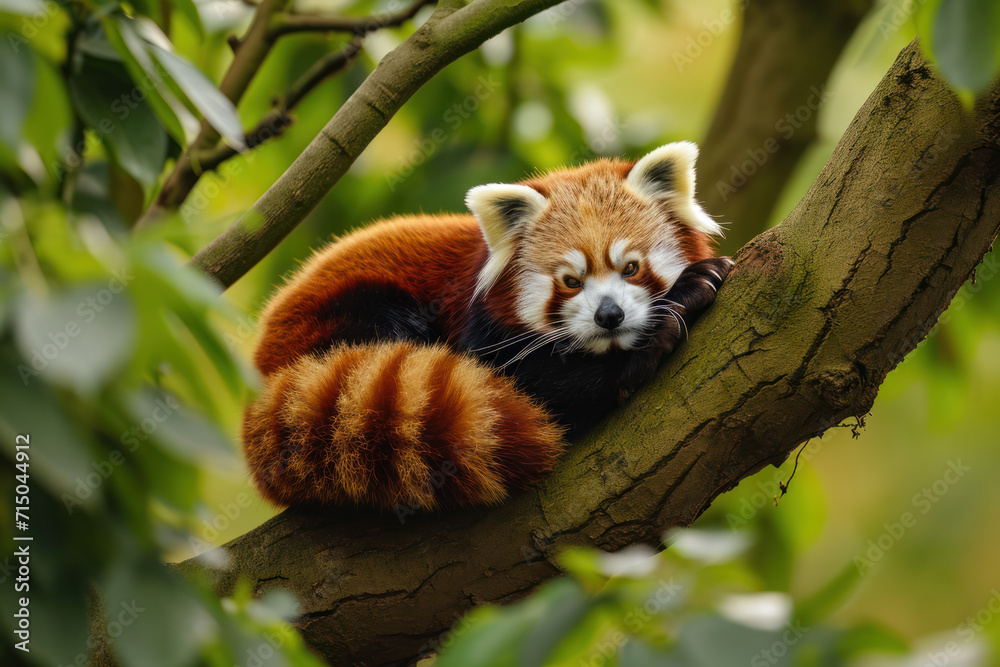 Fototapeta premium Red Panda, Firefox or Lesser Panda (Ailurus fulgens) resting in a tree