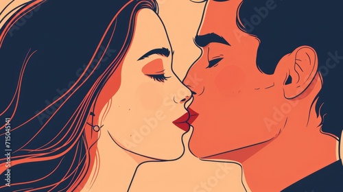 flat illustration of a woman and a man kiss