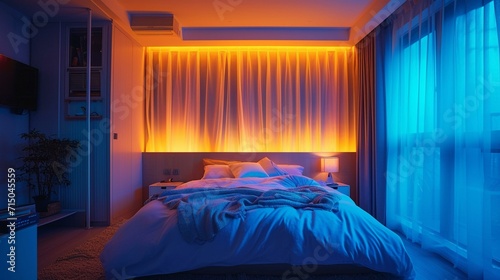 Sleep-friendly technology, such as smart lighting with gradual dimming, aiding in a smoother transition to sleep. [Smart lighting for better sleep photo