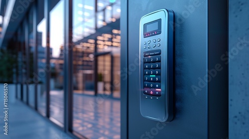 Modern keypad entry system with biometric authentication for enhanced security. [Biometric keypad entry system