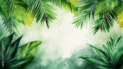 Palm Sunday banner with a watercolor painting of palm leaves  creating an artistic and vibrant design.  Watercolor palm leaves banner