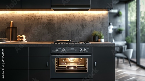Futuristic self-cleaning oven maintaining a pristine interior for cooking convenience. [Self-cleaning oven in a modern kitchen