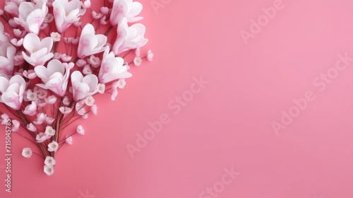 Background with pink hearts on pink background with space for text, Valentine's Day