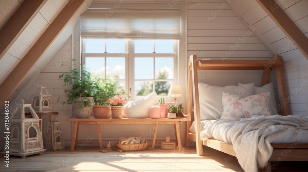 A Cozy Modern Farmhouse Kids Bedroom with a Playful and Inviting Atmosphere - AI-Generative