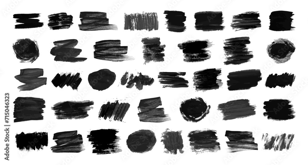 Set of black hand drawn ink stains - obrazy, fototapety, plakaty 