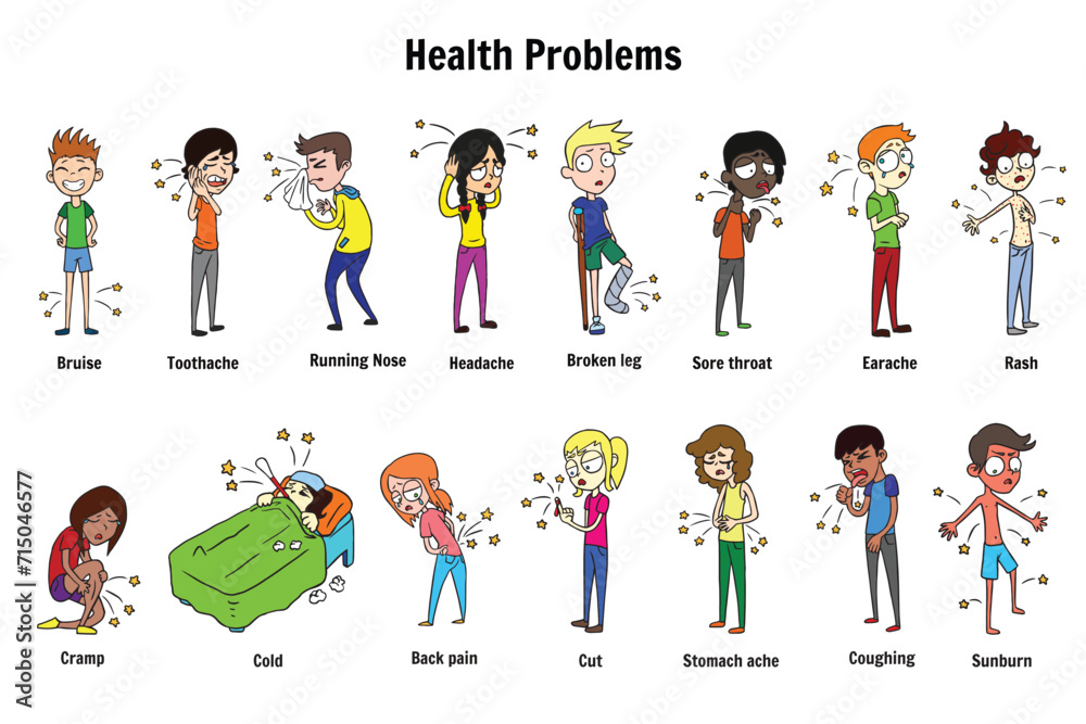 Health problems, kid's style of drawing Health problems, kid's style of drawing