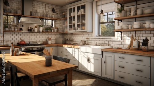 Inviting Atmosphere in a Cozy Modern Farmhouse Kitchen with Reclaimed Wood Elements - AI-Generative