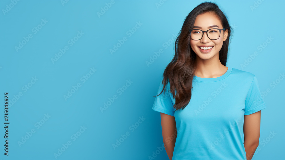 Attractive asian woman isolated on blue background