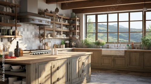 Inviting Atmosphere in a Cozy Modern Farmhouse Kitchen with Reclaimed Wood Elements - AI-Generative