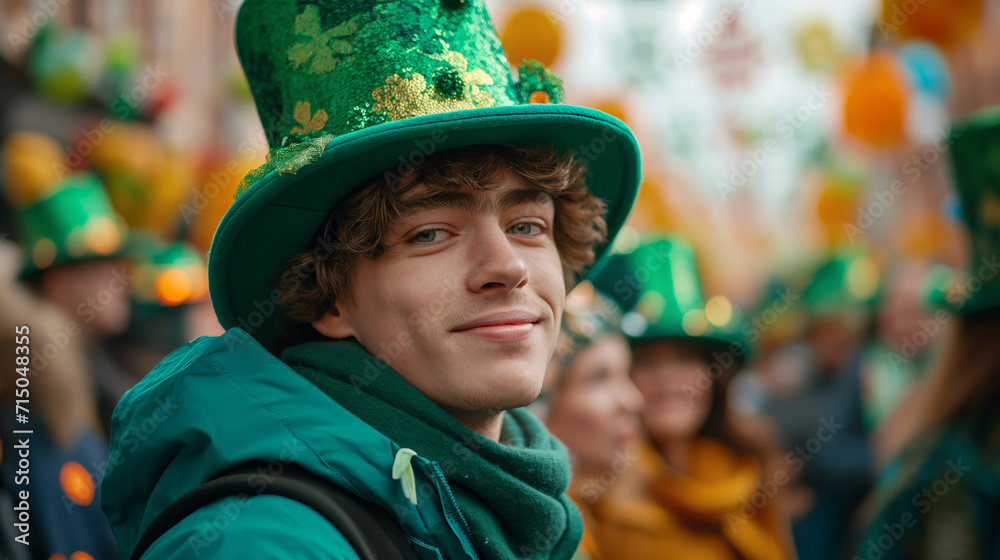 Man in Traditional Irish suit and hat of St. Patrick's Day on the street of Dublin. Man in Traditional Irish suit and hat of St. Patrick's Day on the street of Dublin.