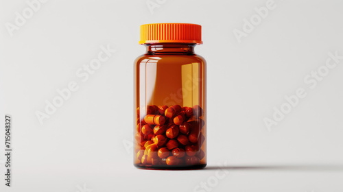 Clear plastic bottle with an orange lid filled with orange tablets, with additional tablets scattered in front of the bottle against a plain white background.