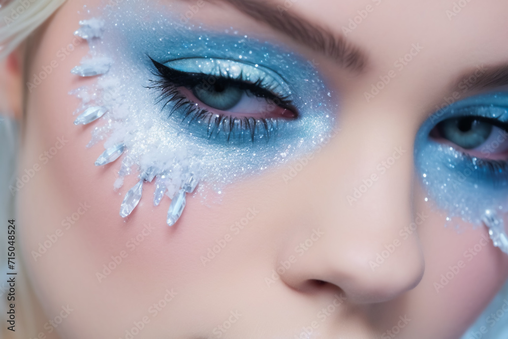 Winter Makeup Of A Beautiful Woman.  Christmas make-up.  AI Generated