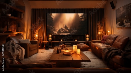 Inviting Scandinavian Cinema Room with Layered Textiles and Comfortable Seating - AI-Generative © Being Imaginative