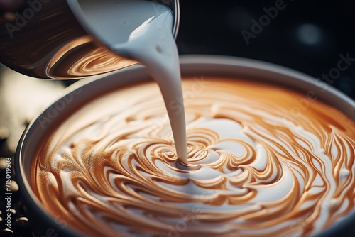 closeup of latte art being poured