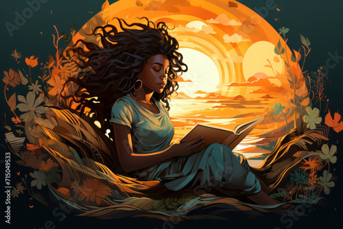 Serene Woman Reading at Sunset