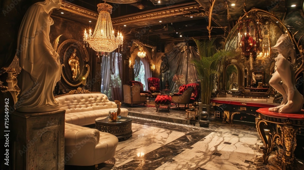 Naklejka premium Luxury hotel lobby interior. Luxury hotel lobby with armchairs and tables