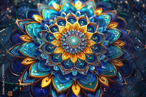 Intricate Blue and Gold Mandala Art Design 