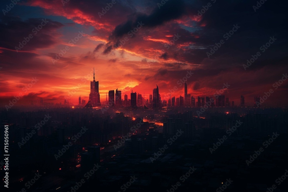 
colourful sunset over a city