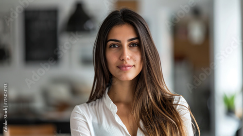 Portrait of a young woman standing in a creative office, looking at the camera. Beautiful business woman in a modern agency. Coworking concept. Free Download Portrait of a young woman standing in a creative office, looking at the camera. Beautiful business woman in a modern agency. Coworking concept. - GFXLoad