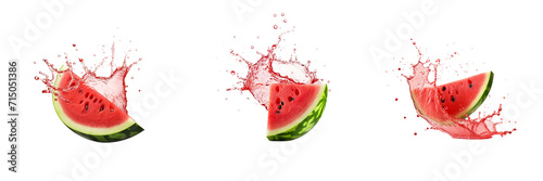 Set of watermelon slice with watermelon juice splash isolated on a transparent background photo