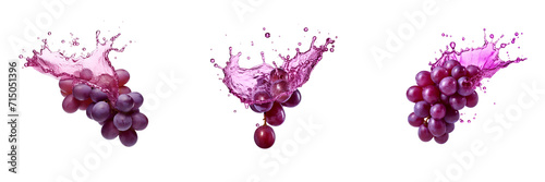 Set of  grape with grape juice splash  isolated on a transparent background photo