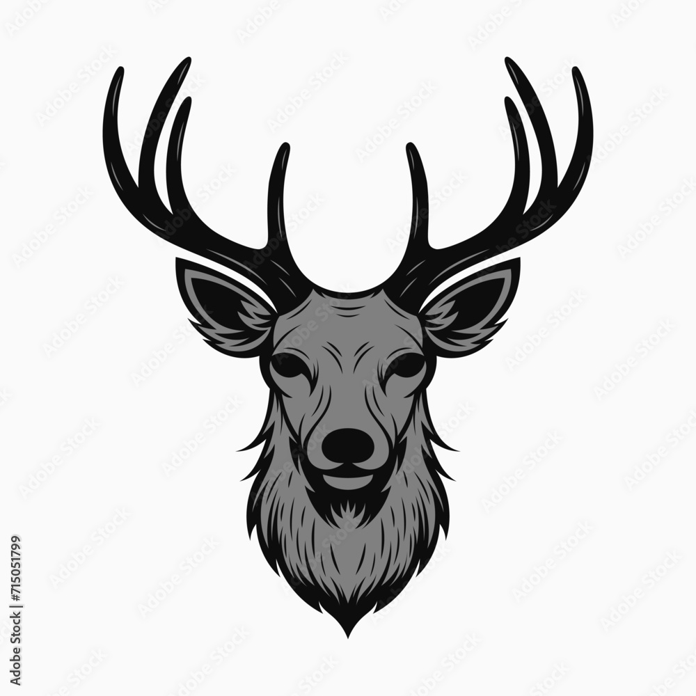 Deer head logo. Black and white vector illustration
