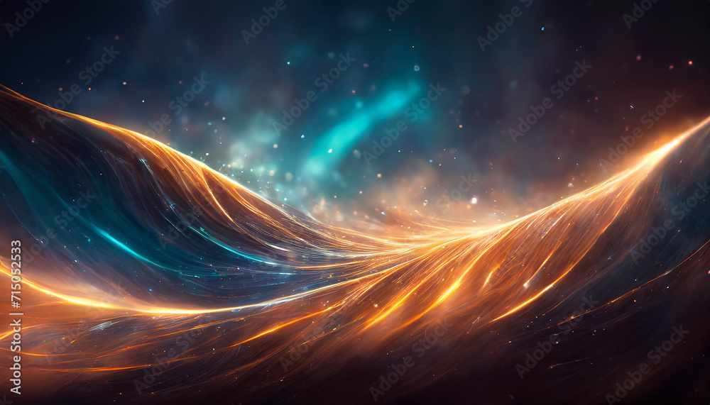essence of change and expansion with a vibrant glowing wave flowing through abstract particles