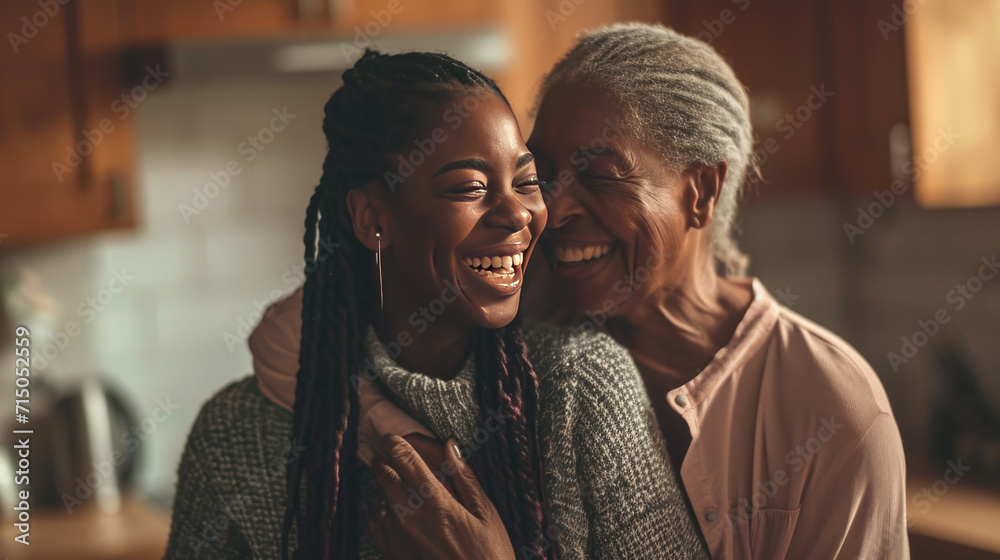 Young woman and an elderly woman are closely embracing
