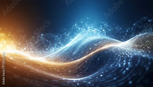 essence of change and expansion with a vibrant glowing wave flowing through abstract particles