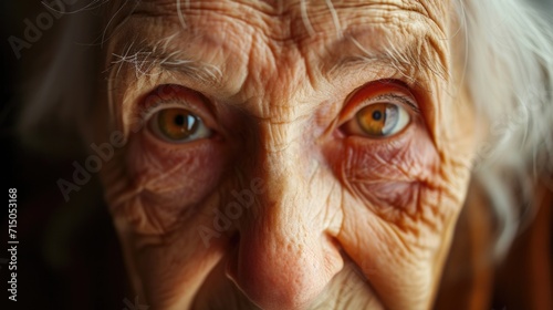 A close-up view of an elderly woman's face, capturing the details and expressions. Perfect for portraying aging, wisdom, and life experiences. Ideal for editorial use or healthcare-related designs