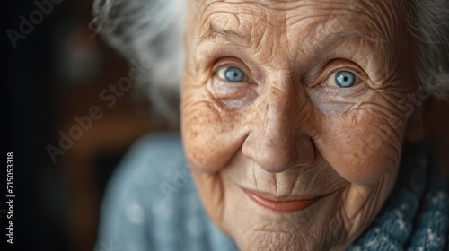 A close-up photograph showcasing the striking blue eyes of an older woman. This image is perfect for projects related to aging  beauty  and emotions