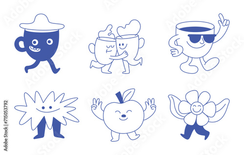 Vector logo design template and graphic elements for advertising, branding, posters and banners, funny cartoon illustrations with smiling character, coffee cup mascot, print and sticker